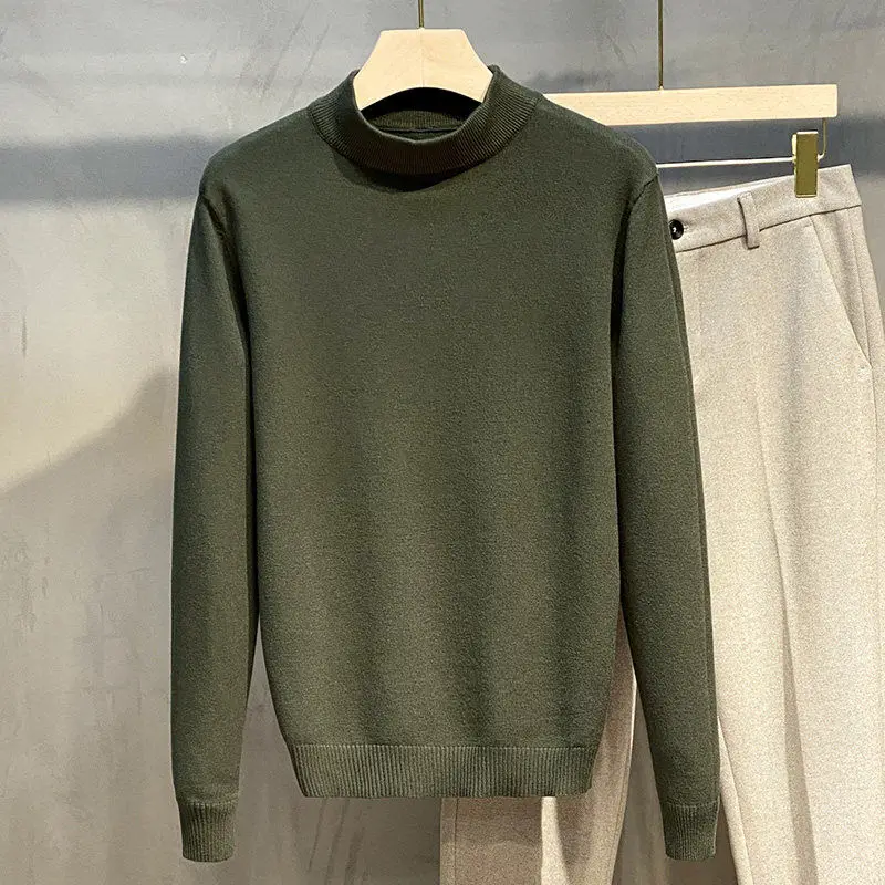 2023 New Autumn and Winter Korean Edition Trendy Thread Half High Neck Long Sleeve Casual Loose Oversize Solid Knit Sweater