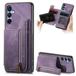 Vintage Leather Zipper Wallet Card Phone Case Cover - Samsung A56 (5G) (Purple)