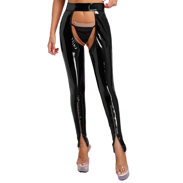 Women's Sexy Patent Leather Zipper Crotch Pants Leggings Leather Pants  Nightclub Bar Pole Dance Stage Costume Leather Pants (Black M) : :  Clothing, Shoes & Accessories