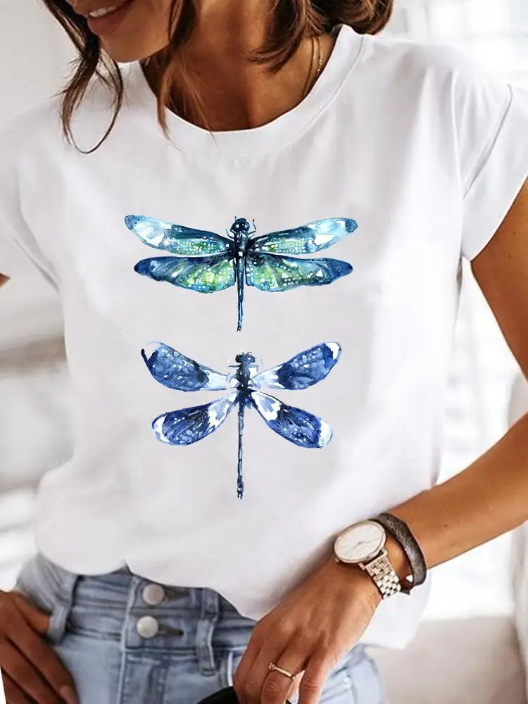 Short Sleeve Fashion Female Graphic Tee Women Print Dandelion Dragonfly 90s Summer Casual Clothes Ladies T Clothing T-shirts