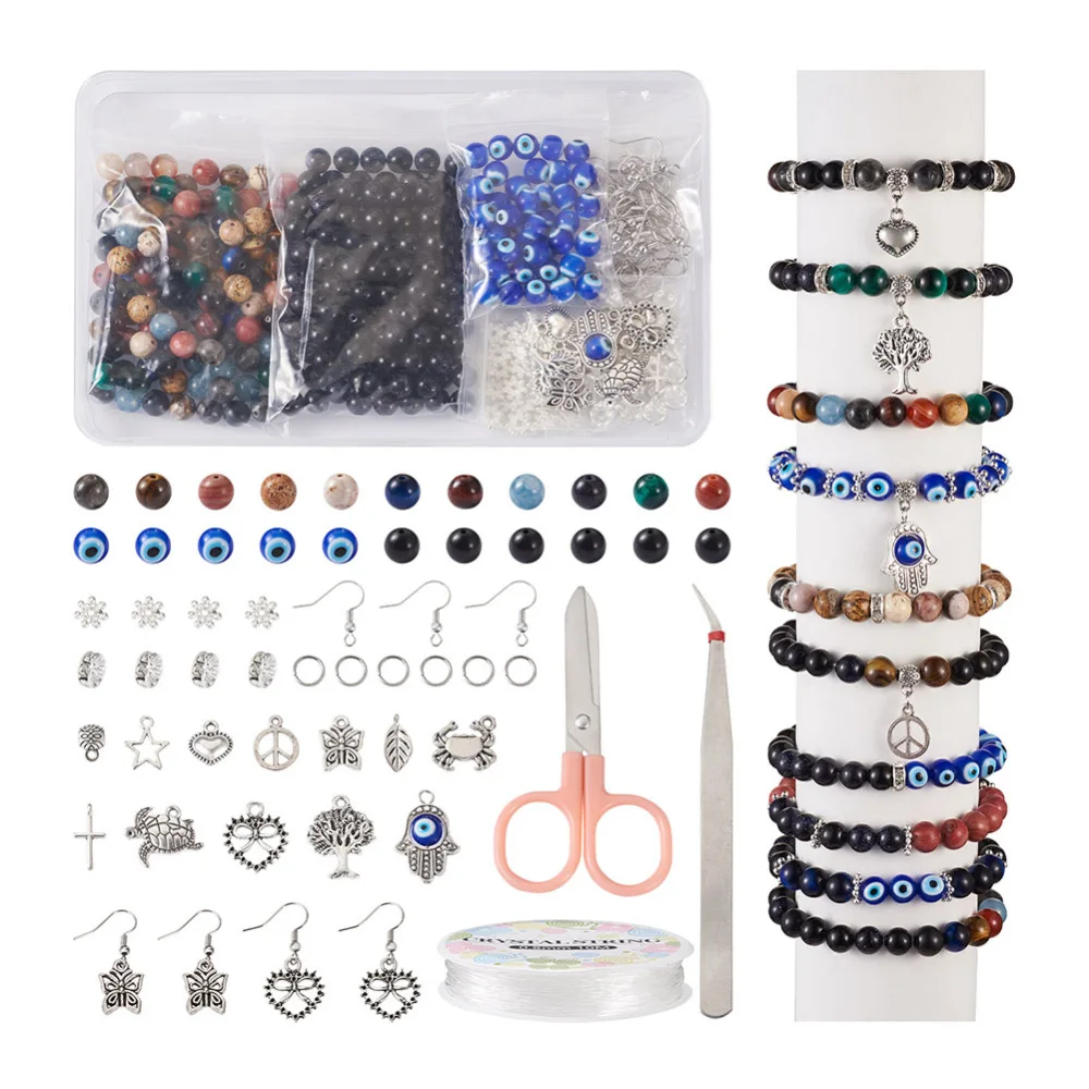 Crystal Beads Crystal Jewelry Making Kit for Jewelry Making Crystal Chips  and Gemstone Beads with Tweezers and String,15 Colors