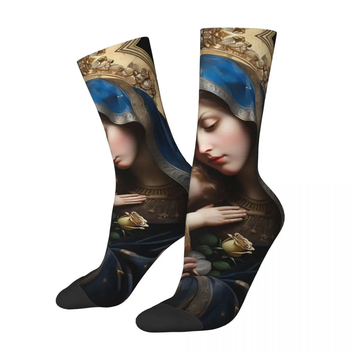 

Madonna Mary And Child Art Crew Socks for Women Men Merchandise All Seasons Religious Catholic Christ Crew Socks Sweat