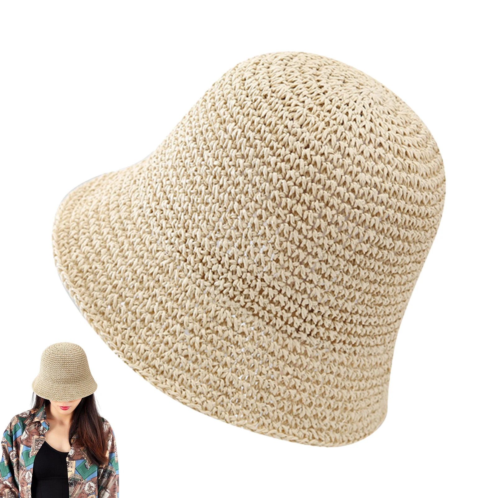 Cappello da sole da donna, cappello di paglia a tesa larga, anti-UV, parasole, adatto per attività all'aperto, cappelli da viaggio e da spiaggia, regalo_voghion.com