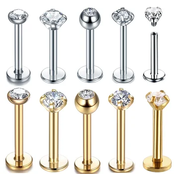 8mm 먼로 립 피어싱 스터드, 스테인레스 스틸, 귀 Tragus 헬릭스 연골 귀걸이, 내부 스레드 Labret 피어싱 쥬얼리