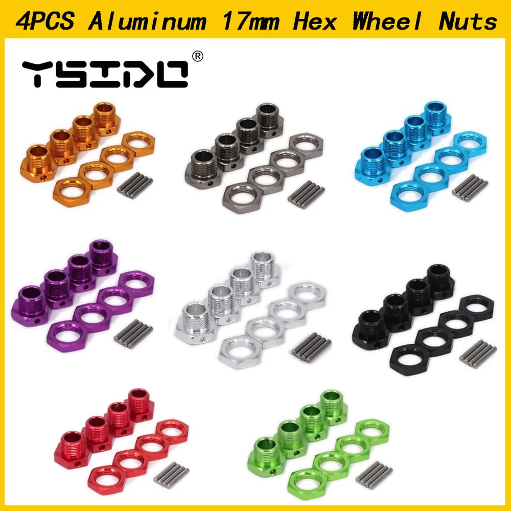 4 Stück YSIDO Aluminium 17 mm Sechskant-Radmuttern-Adapter für 1/8 1/7 ZDRacing Summit E-Revo ARRMA Buggy HSP 94762 94081 RC Auto