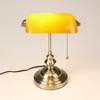 Bankers Desk Lamp with Pull Chain Switch, Amber Glass Shade Desk Lamps, Bronze Base,Vintage Library Lamp 1