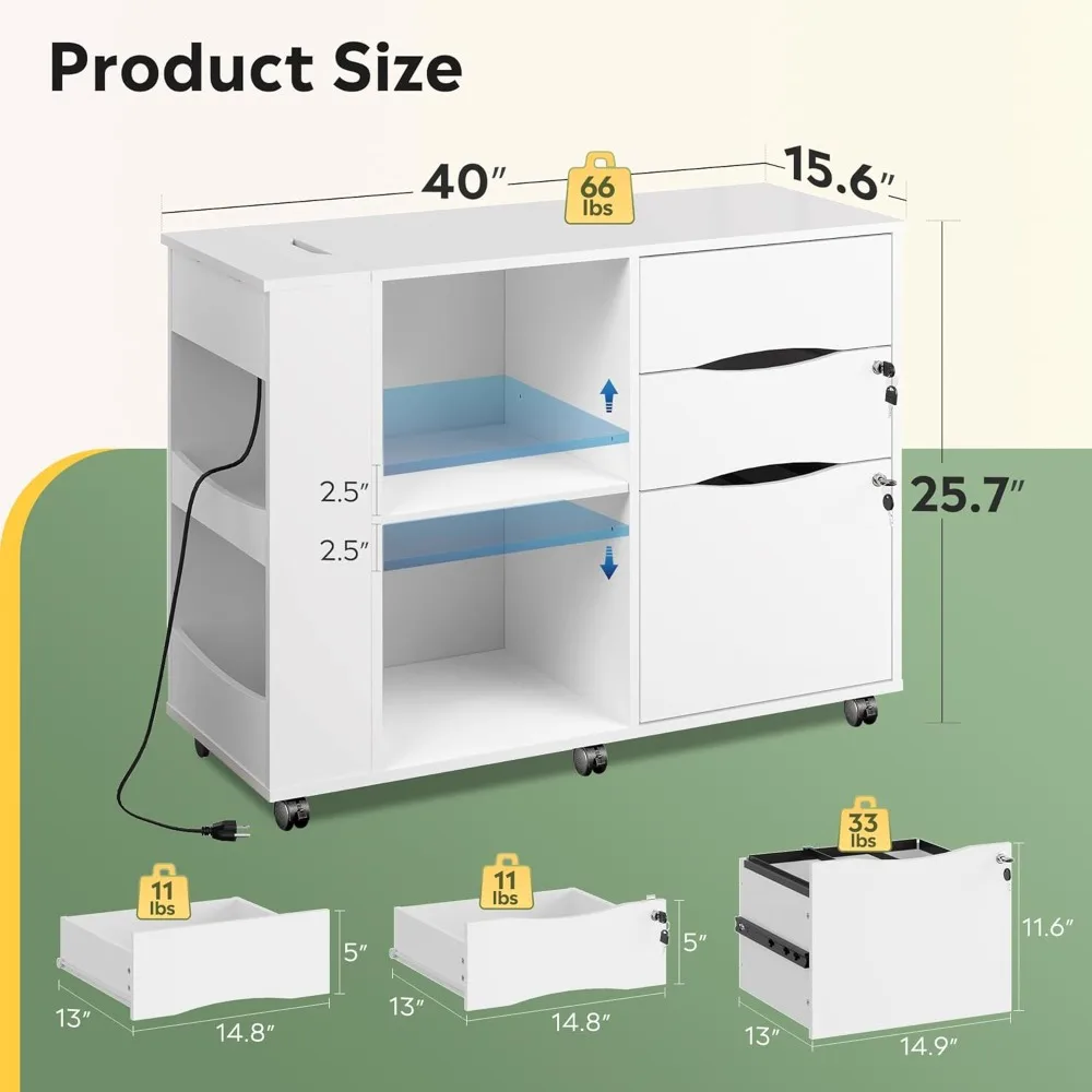 DEVAISE File Cabinet with Lock, 3 Drawer Rolling Mobile Lateral Filing ...
