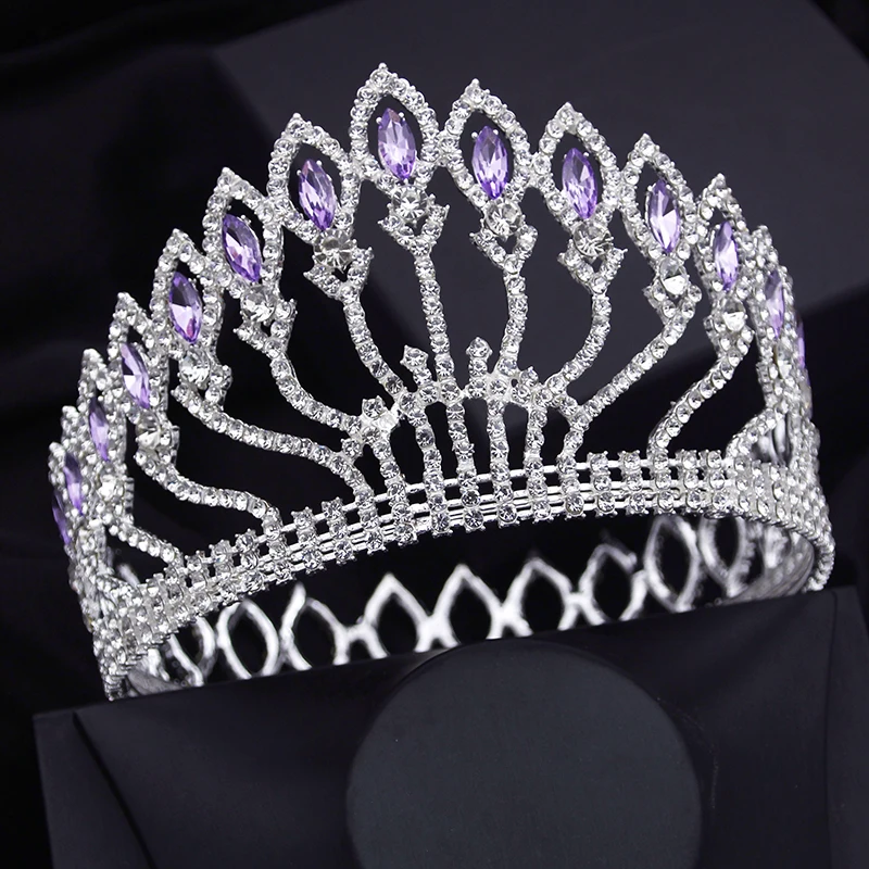 

Baroque Silver Colors Purple Crown Bridal Diadem for Women Bride Tiaras Wedding Party Prom Hair Jewelry Ornaments