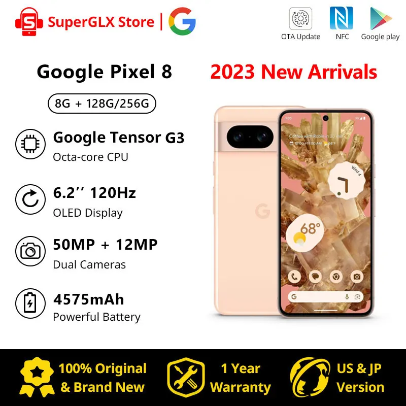 Móvil  Google Pixel 8, Obsidiana, 256 GB, 8 GB RAM, 6.2  OLED Full HD+,  Google Tensor G3, 4.575 mAh, Android