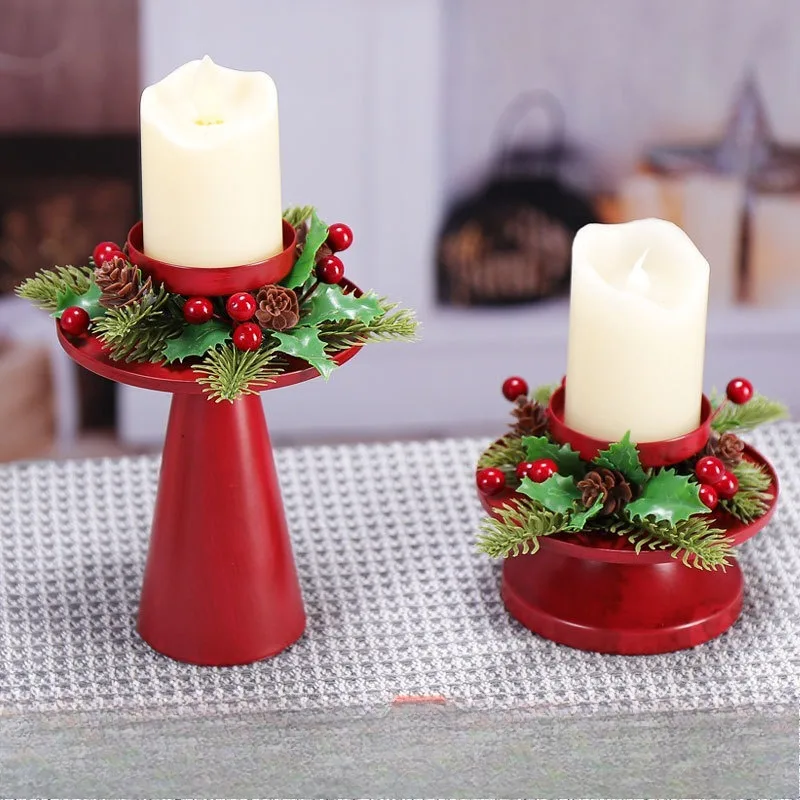 Vintage Metal Christmas Candle Holder - 15-inch Rustic Tall Candle Stand with Distressed Finish, Farmhouse Table Centerpiece