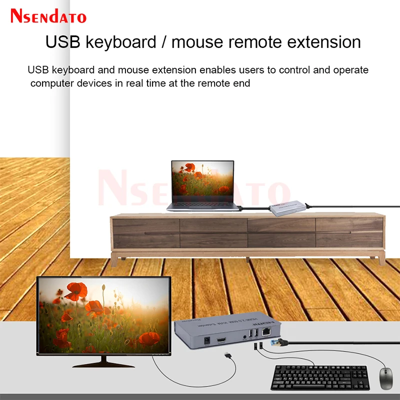 Extender HDMI RJ45 4K 60Hz 60m KVM HDMI Extender With USB KVM HDMI over Cat6 HDMI KVM Ethernet Extender For USB Mouse Keyboard