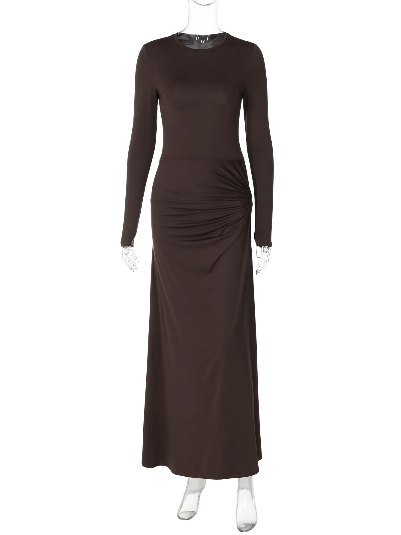 Pleated Skinny Sexy Maxi Dress Women's High Split Fashion Long Sleeve Patchwork Hollow Out Dress Female Solid Long Dress