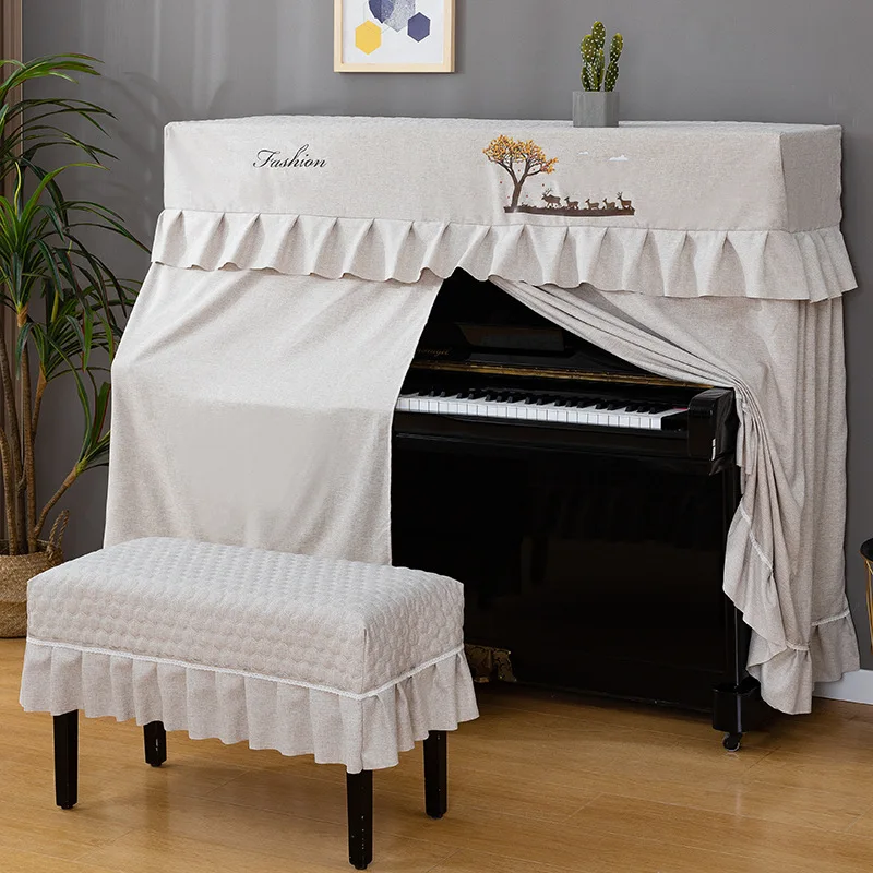 European Style Piano Cover Sets Home Decor Full Cover Dustproof Piano Stool Seats Furniture Protective