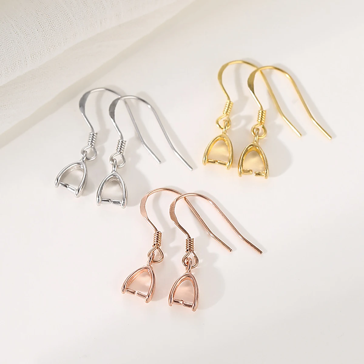 2 Pairs 925 Sterling Silver Glossy Women's Ear Hook Earrings Blank Base DIY Jewelry Making Result Accessory Crafts
