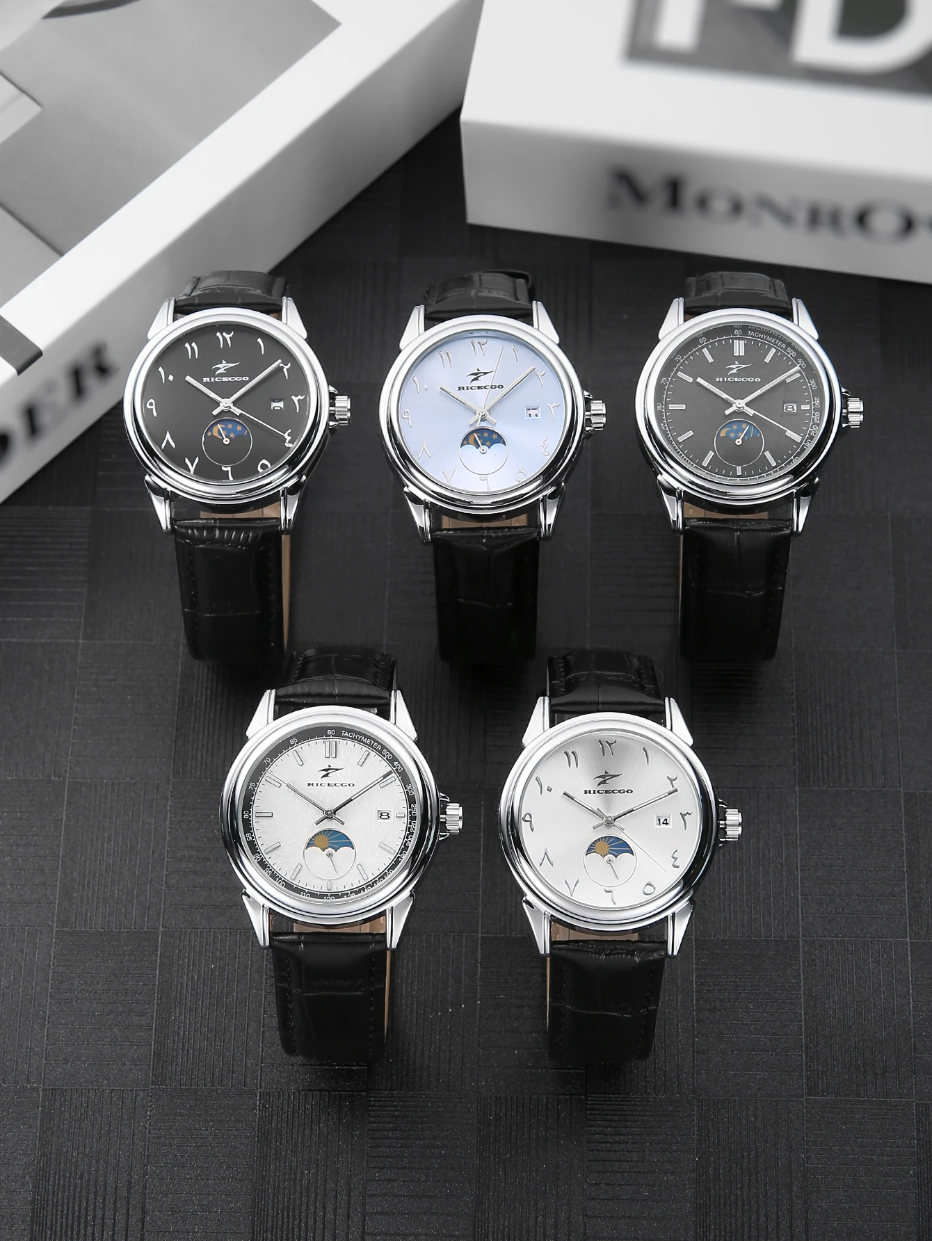 Men's quartz wristwatch, equipped with a calendar, leather strap, and glowing hands suitable for a vibrant lifestyle