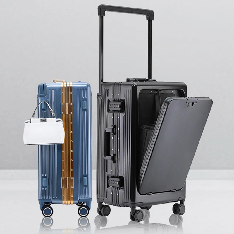 Senior Wide Pull Rod Suitcase Front Opening Travel Multifunctional Business Luggage New Computer Case Bag Boarding Box Trunk