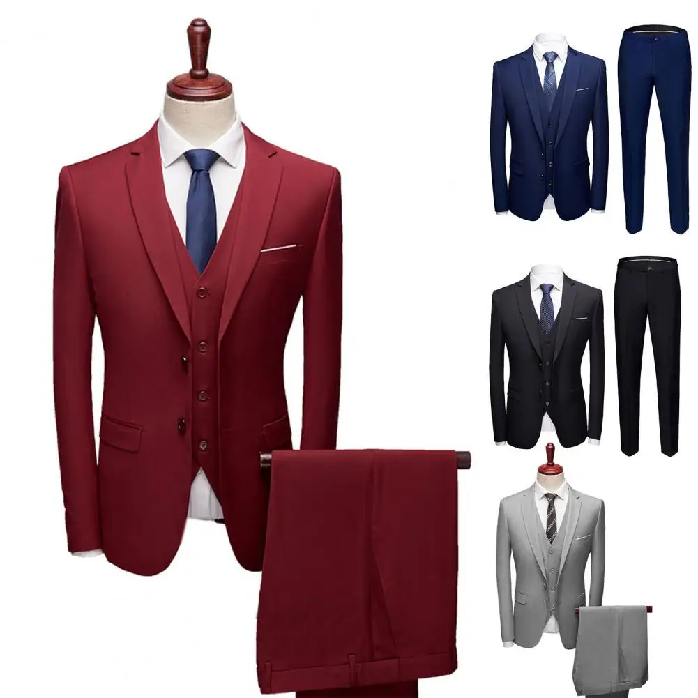 Business Men Clothing Formal Suit Plus Size Men Suit Long Sleeve Slim Fit Separates Sleeveless Waistcoat