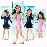 2024 New Girls Swimsuit One-piece Swimwear UPF50+ Print Baby Long Sleeve Kids Toddler Infant Beach Bathing Suits Children 1
