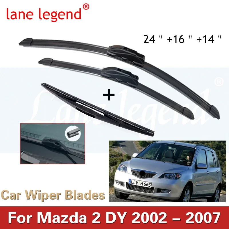 

Wiper Front & Rear Wiper Blades Set Kit For Mazda 2 DY 2002 2003 2004 2005 2006 2007 Windscreen Windshield Window 24"+16"+14"