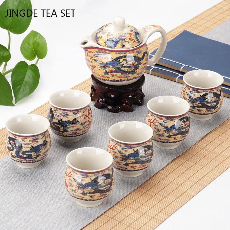 Chinese Ceramic Tea Pot and Cup Set Home Double Layer Anti-scalding Teacup Wedding Tea Set Gifts Tradition Tea Ceremony Supplies