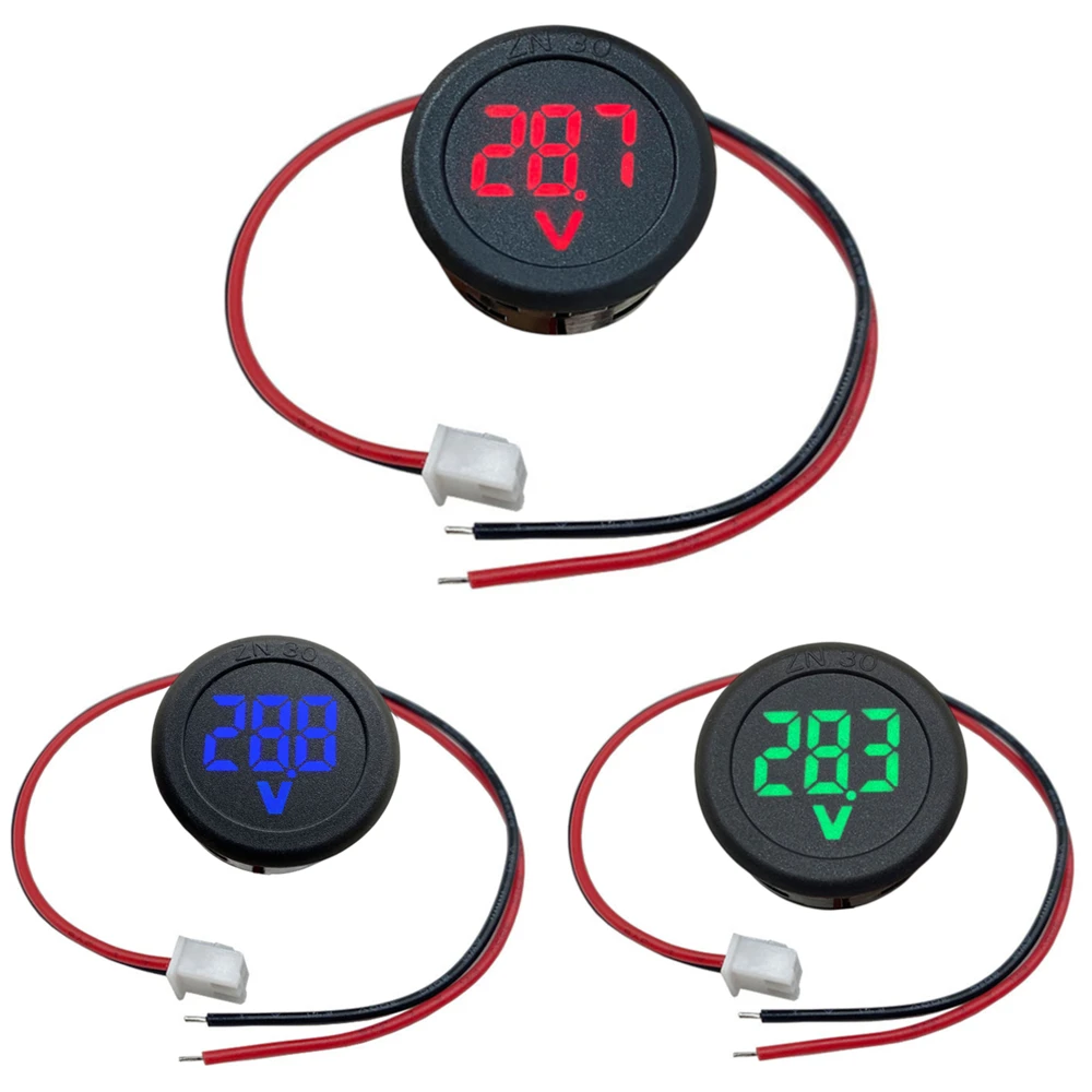 Voltmètre LED Numérique Rond 4-100V DC - Panneau 2 Fils Pour Voiture, Bateau, Batterie