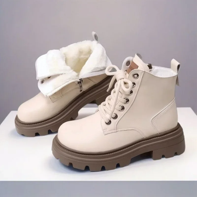 Women Ankle Boots Soft Leather Anti Slip Short Boots Thick Soled New Winter British Lace Up Comfort Platform Fashion Boots