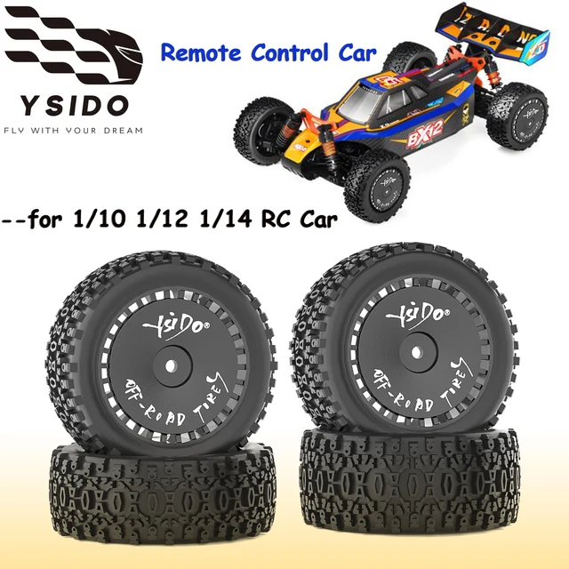 Wltoys 124017 4-Pack Metal Upgrade Wheels & Tires For Wltoys 1:12, 1:14, 1:18  RC Cars (124016, 124017, A959 Etc.) - White BR7 2036 Compatible With WLToys 124016 124017 124018 124019 144001 A959 1/1