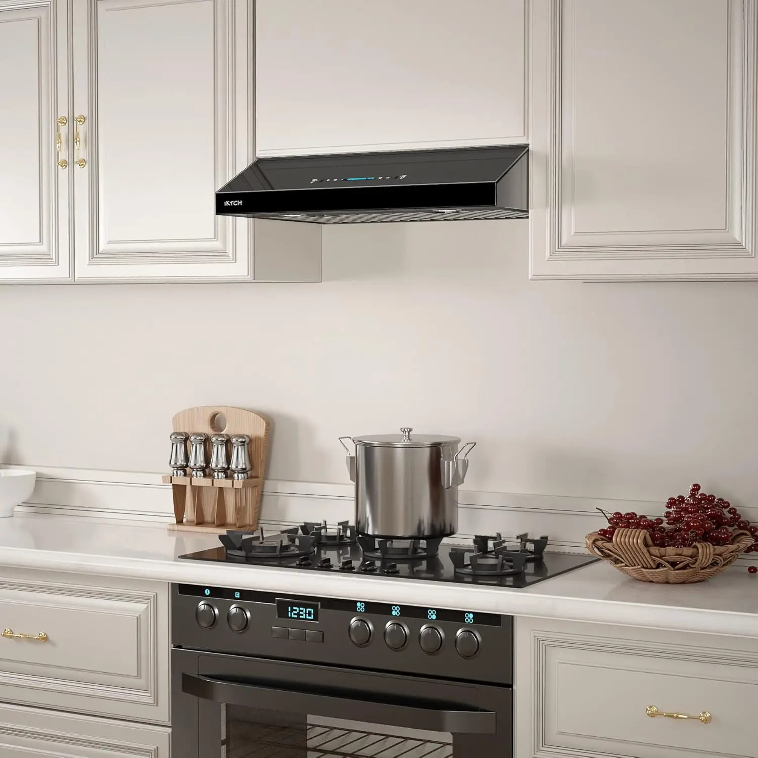 30"Under Cabinet Range Hood,  Range Hood with 4 Speed Fan, Black Stainless Steel & Tempered Glass R 2