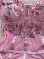 Magdalyn Women's Clothing One Pieces Bodysuits Sexy Lingerie Sweet Flower Embroidery Rompers Sheer Combination Tight Jumpsuits - Image 4