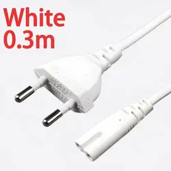 Universal EU Power Cable Cord IEC C7 2 - Pin AC Extension Cable (White 0.3m)