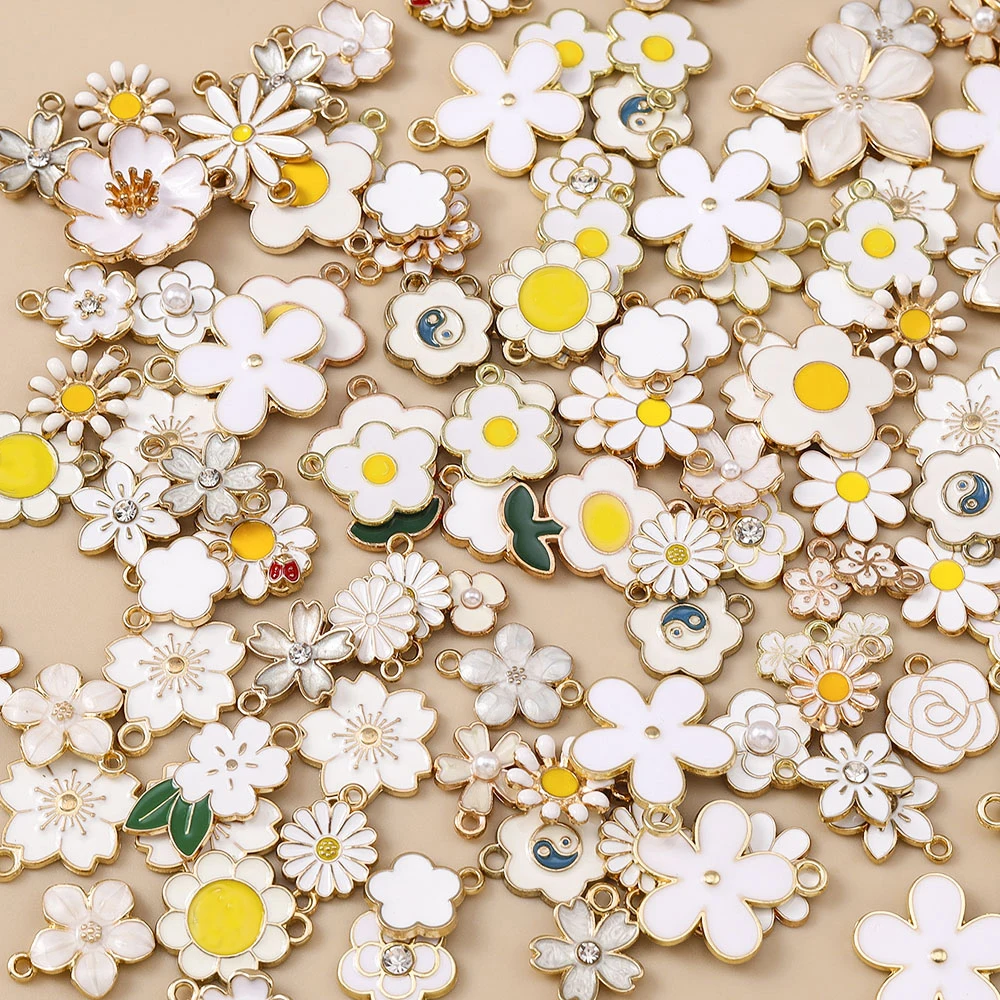 Leslie 20 Stück niedliche Emaille-Anhänger mit bunten Blumen für Halsketten, Armbänder, Ohrringe, Schmuckherstellung, Zubehör, DIY-Zubehör