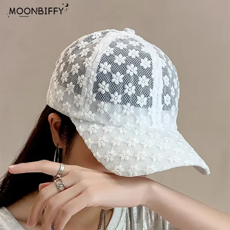 

Summer Lace Hat Cotton Thin Baseball Cap for Women Breathable Mesh Girls Snapback Hip Hop Fashion Female Caps Adjustable