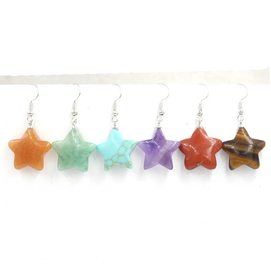 

Wholesale Stars Dangle Earrings Natural Gem Stone Crystal Quartz etc Charms Fashion Jewelry for Women 10Pairs