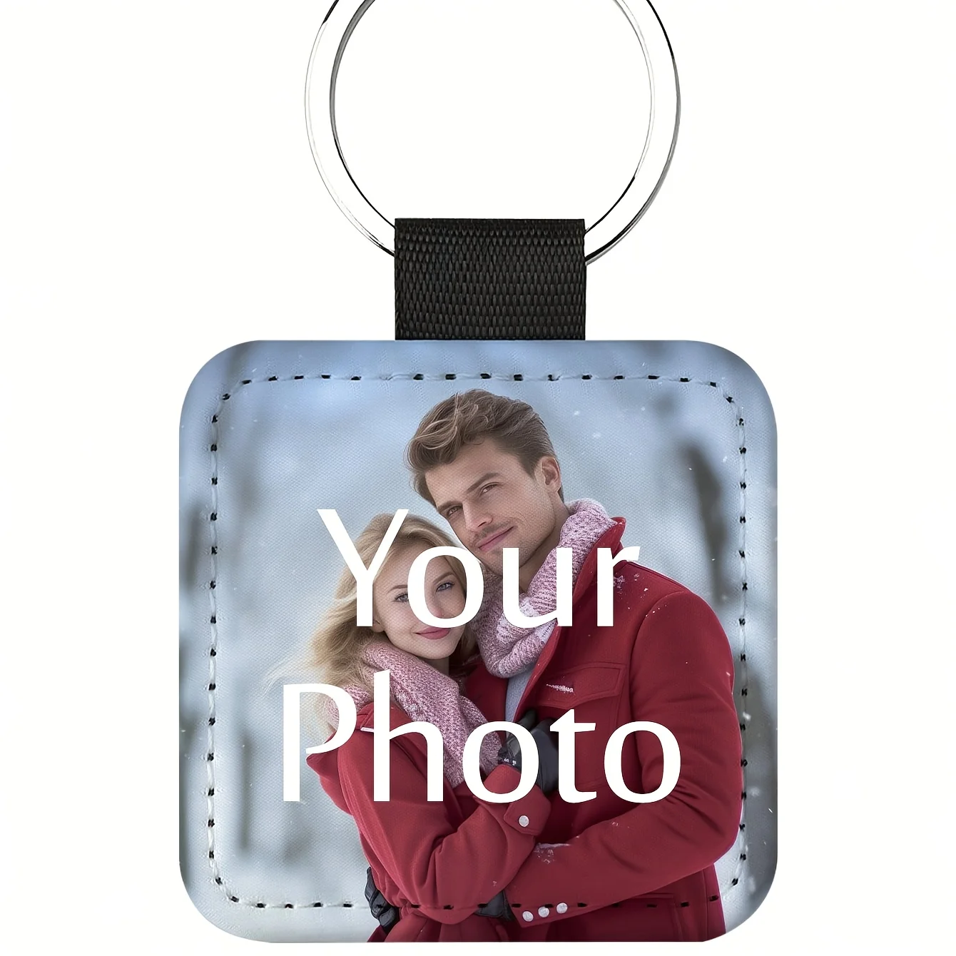 Customized Faux Leather Photo Keychain – Unique Personalized Pendant Gift