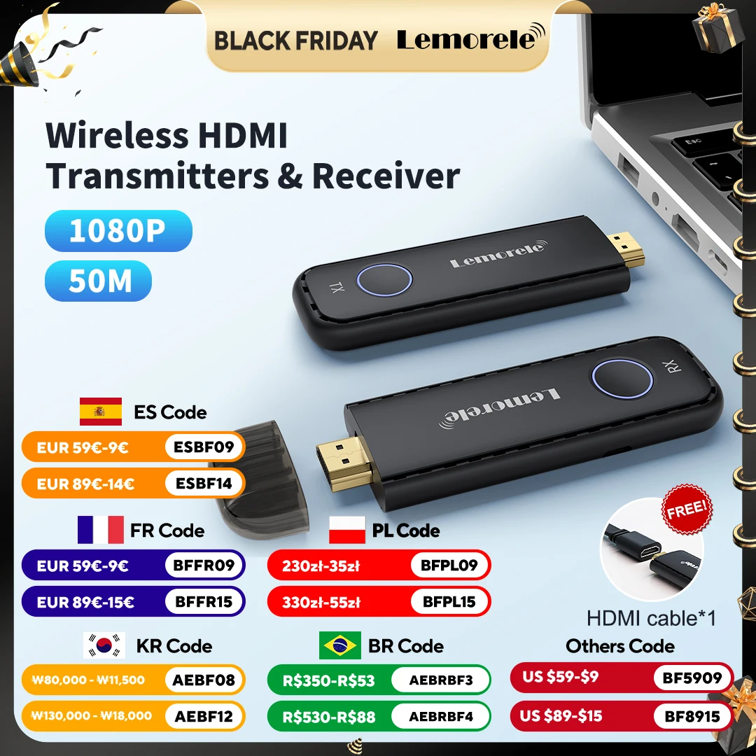 Lemorele 50 メートルワイヤレス HDMI トランスミッターレシーバー