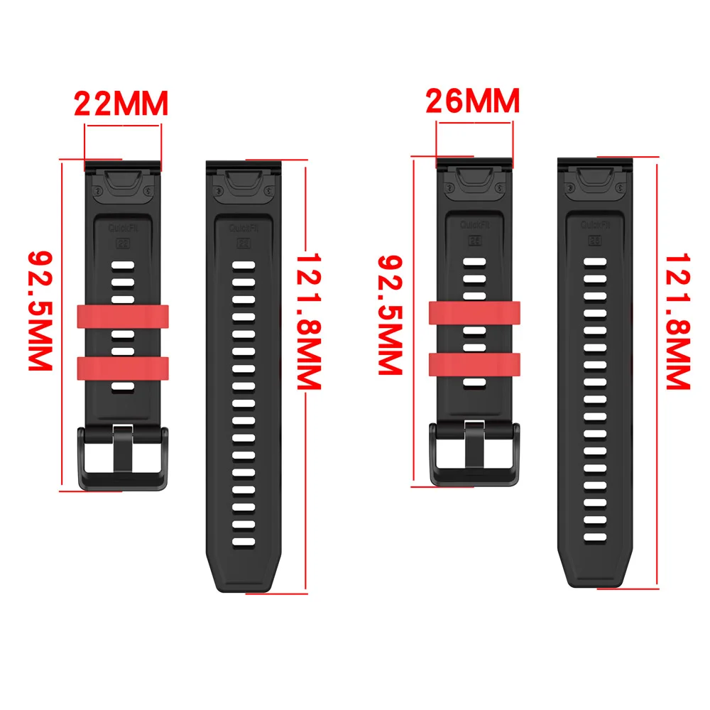 Premium Silicone Quick Fit Wristband Bracelet Strap, 22-26mm Adjustable