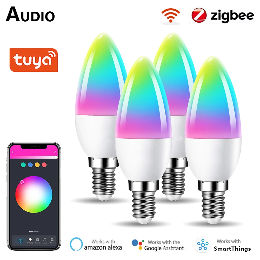 Tuya Zigbee Smart Bulb E14 LED Light Candle Bulbs 5W 2700K Warm White