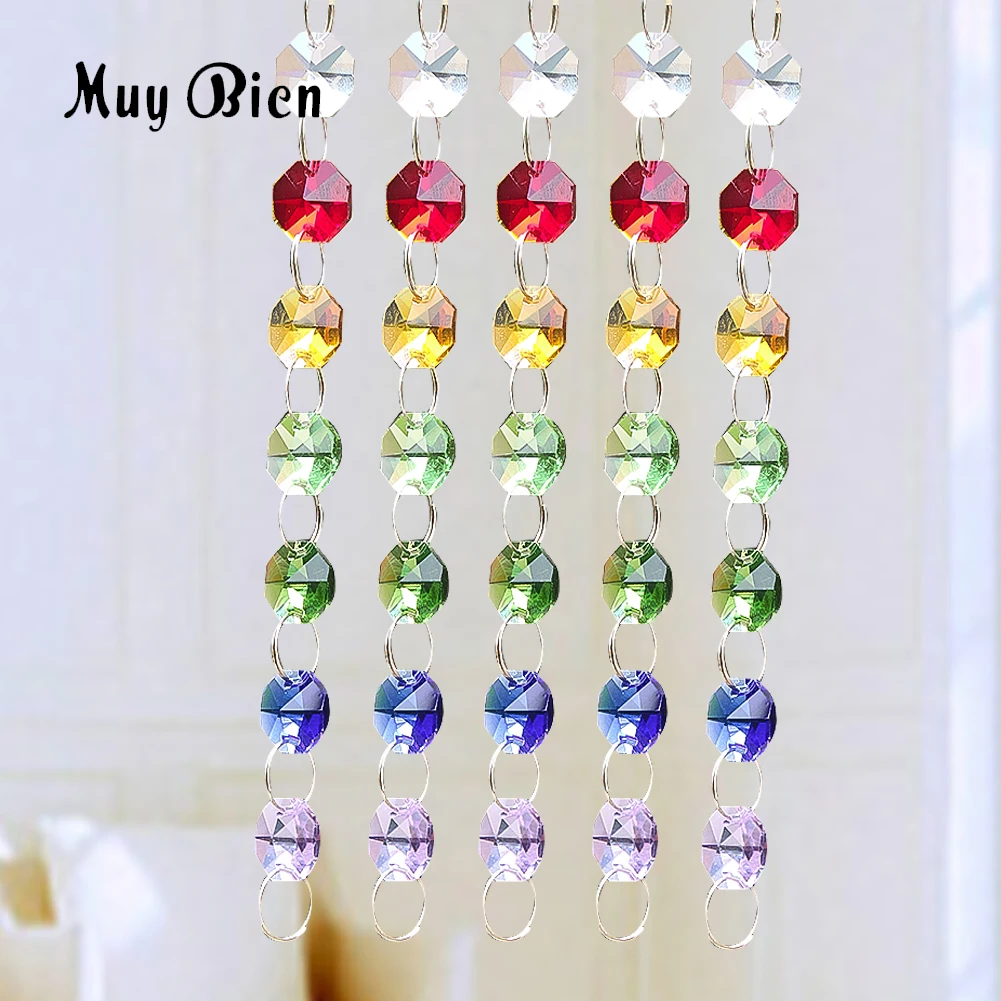 5 Strands Glass Crystal Beads Chain Garland Hanging Chandelier Parts Chakra Octagon Bead Curtain Prism Wedding Centerpiece Decor mermaid stained glass shower curtain curtain bathroom shower bathroom decor