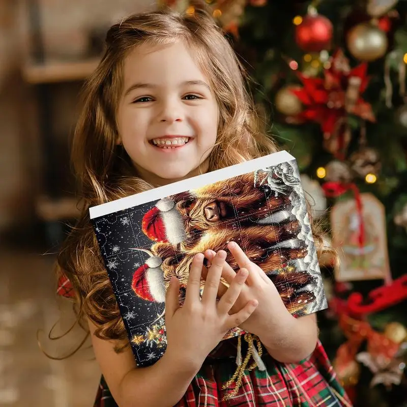 3D Highland Cow Adventskalender 2025 - 24 Tage Countdown Mit Miniatur Hochlandkuh Figuren
