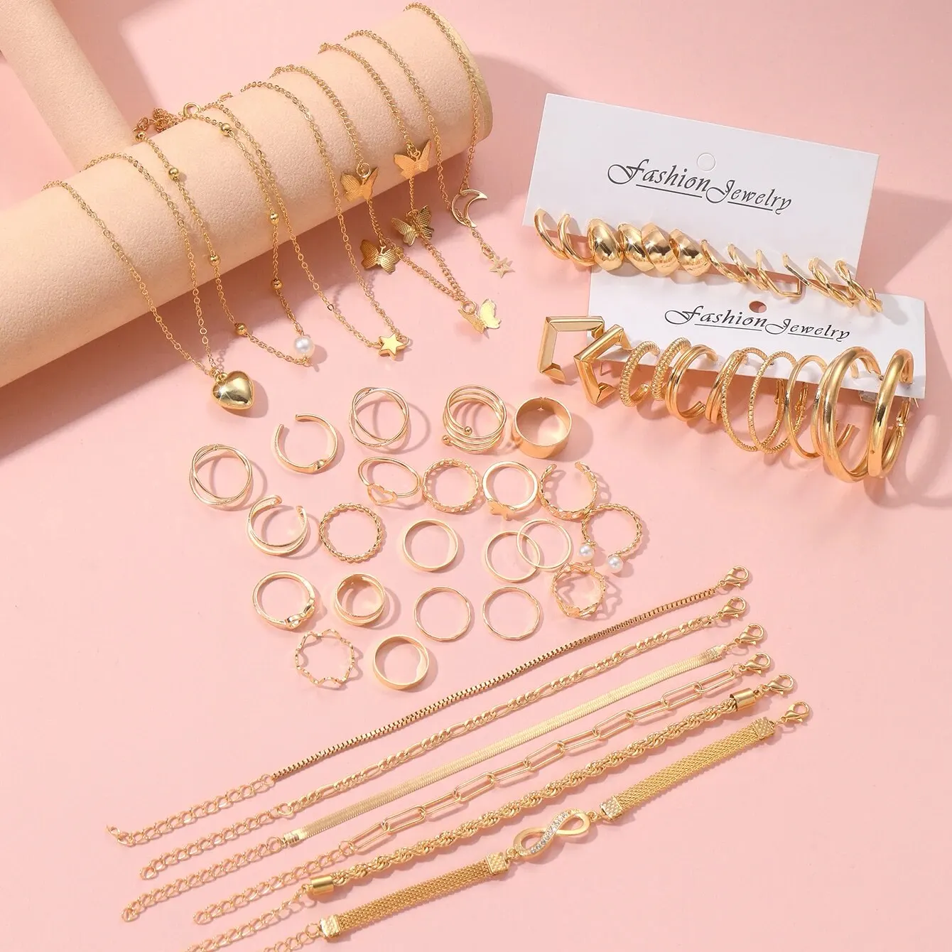 Jewelry Sets Jewelry Set 57 Pcs/Set Fashion Metal Wide Face Earrings Necklaces Bracelets Ankles Rings Combinations Women Gifts