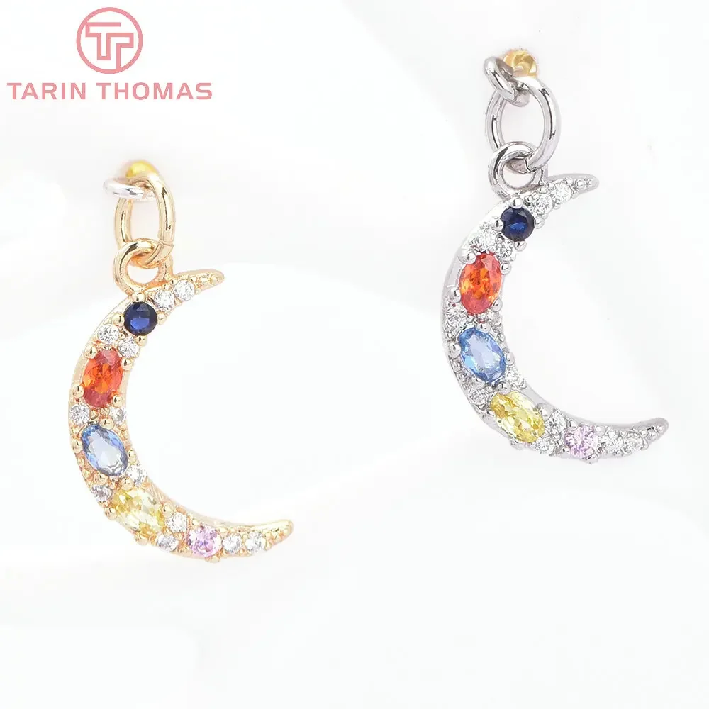 

(8127) 2PCS 10x17MM 24K Gold Color Brass with Zircon Moon Shaped Pendants High Quality DIY Jewelry Making Findings Accessories