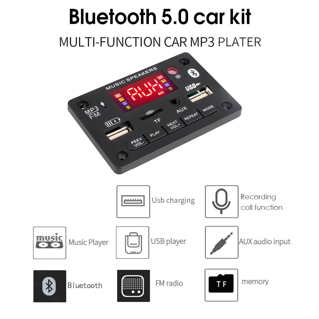 New 80W Amplifier DC 7V-24V MP3 Decoder Board Bluetooth 5.0 with Charging port Car MP3 Player USB Module FM AUX Radio Recordingkebidu 2*40W Amplifier DC 7V-24V Bluetooth 5.0 MP3 Decoder Board with Charging port 80W MP3 Player USB Module FM AUX Radio Recording Support Dropship/Wholesale