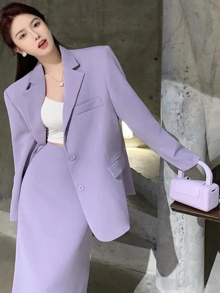 purple jacket and skirt