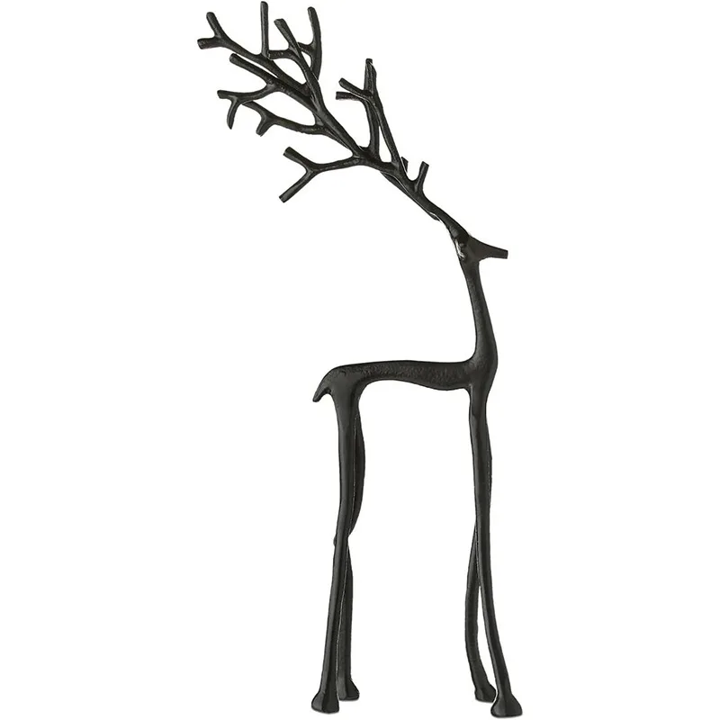 Set Of 2 Black Reindeer Statues - Modern Aluminum Alloy Christmas Decor For Mantel, Table & Home