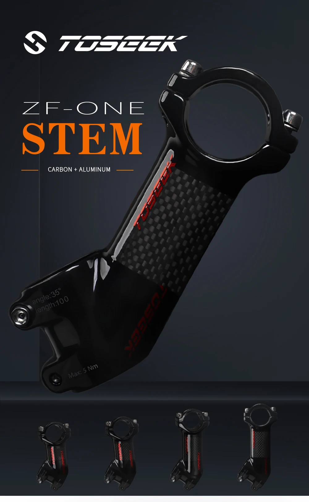 Description Picture 2 of itemToseek 31.8mm Carbon Fiber Mtb Stem 25/35 Degree Bicycle Stem Ultralight Bike Table 70/80/90/100mm Mtb Power Bicycle Accessories