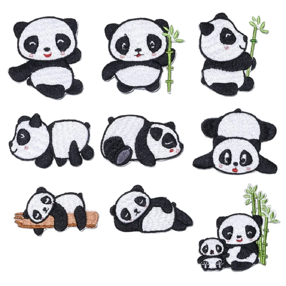 

9Pcs Cartoon Panda iron on Patch for Children Clothing Sticker DIY Sew on Ironing Embroidery Patch Appliques T Shirt Badge