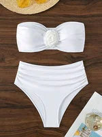 XS - L 3D Flower Bandeau Bikinis Female Swimsuit High Waist Bikini Women Swimwear Two-pieces Bikini Set Bathing Suit Swim Lady