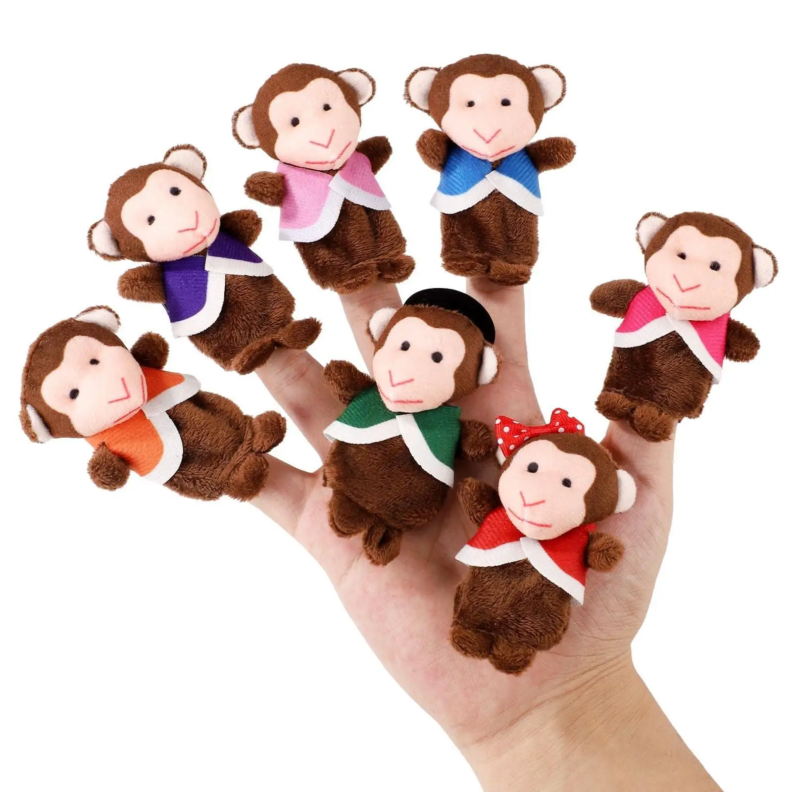 부드러운 플러시 동물 손가락 인형 세트, 7pcs, 시간 벨벳 동물 스타일 교육 ..