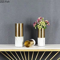 Imitation Marble Gold-plated Metal Vase Artificial Flowers Decorative Flower Arrangement Desk Decoration Crafts Floral Vases 2
