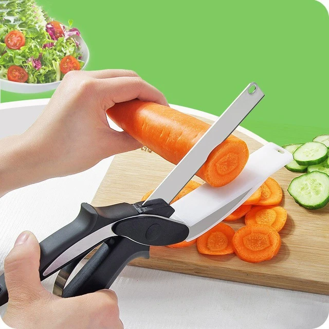 1pc Food Cutter Kitchen Scissors, Salad Chopper with Built-in Cutting Board  Easy Cutting Multipurpose Stainless Steel Scissor - AliExpress